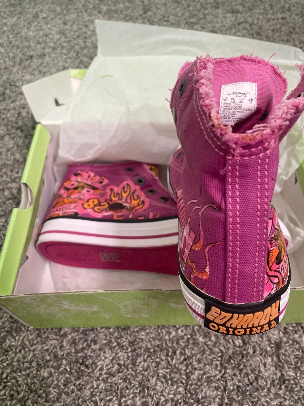 NIB Ed Hardy Vintage Y2K Pink Tattoo Graphic High Top Sneakers Shoes